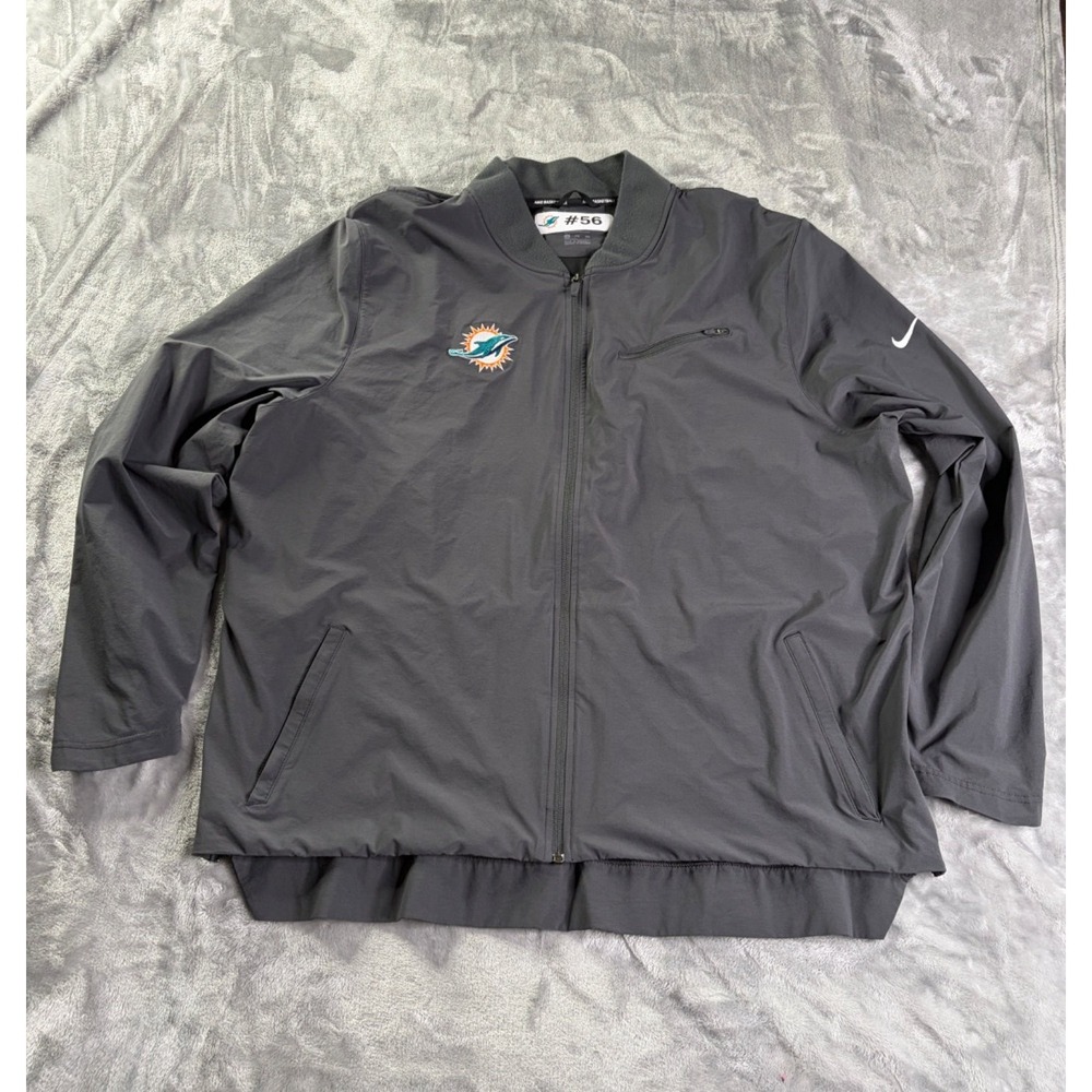 Nike Miami Dolphins Football Jacket Player Worn #56 Mens 3XL Gray Zippered